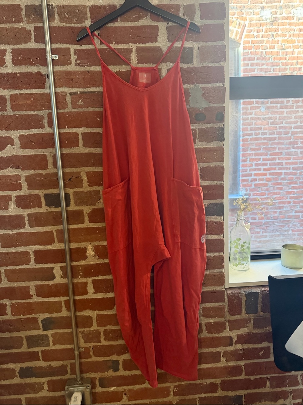 FPMovement Women's Red Linen-Blend Pocket Jumpsuit